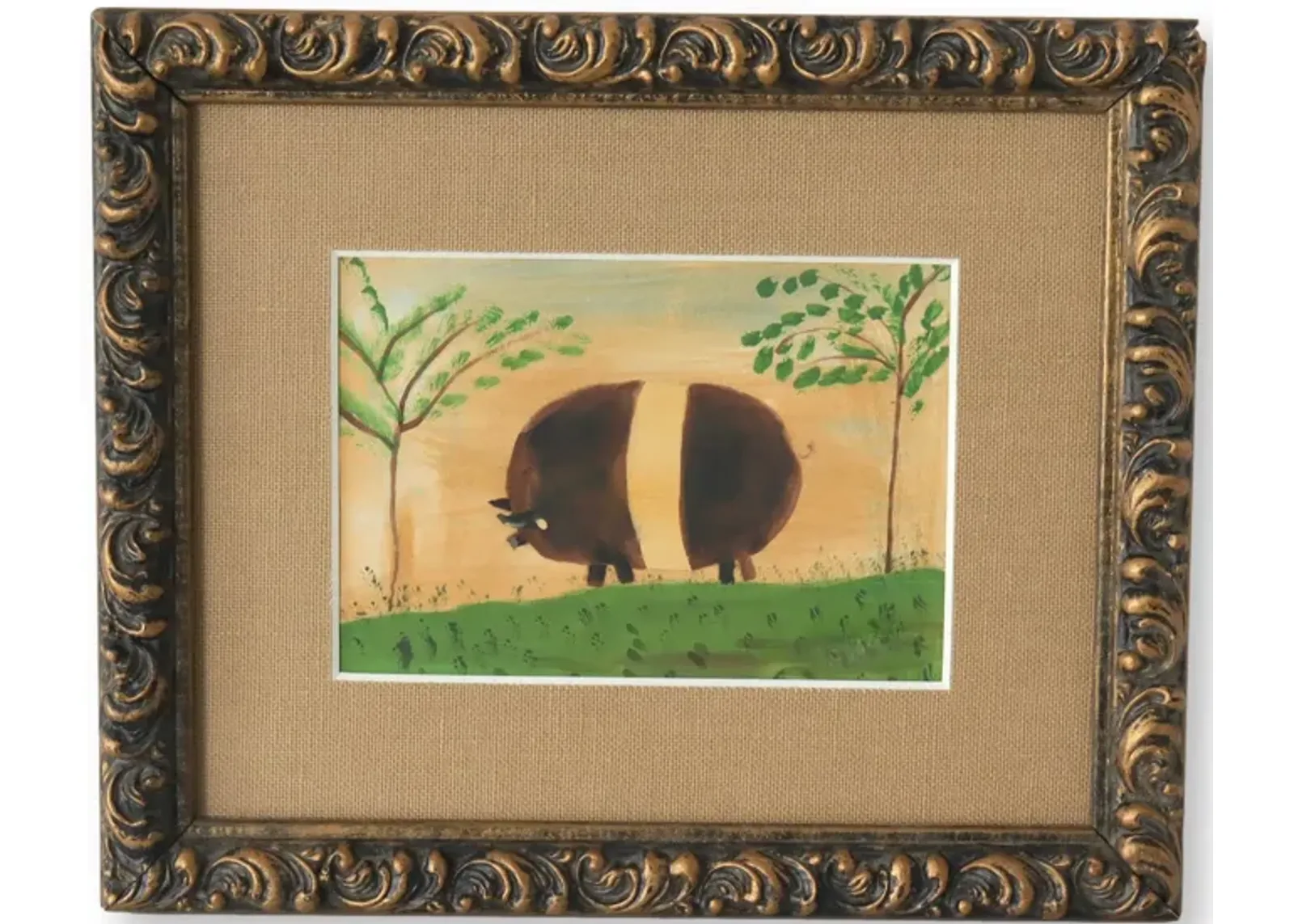 Framed Fold Art Pig Water Color