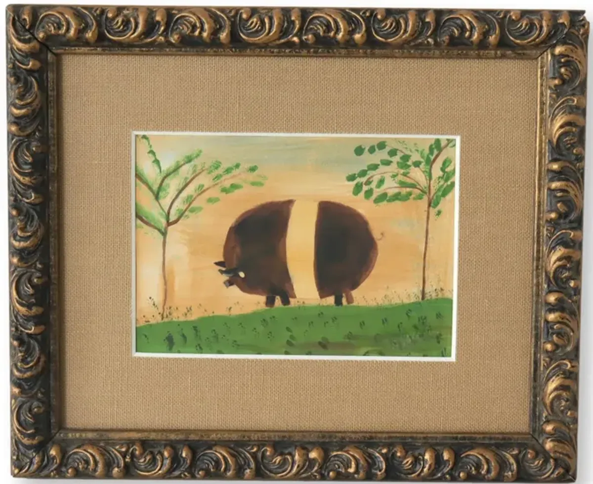 Framed Fold Art Pig Water Color