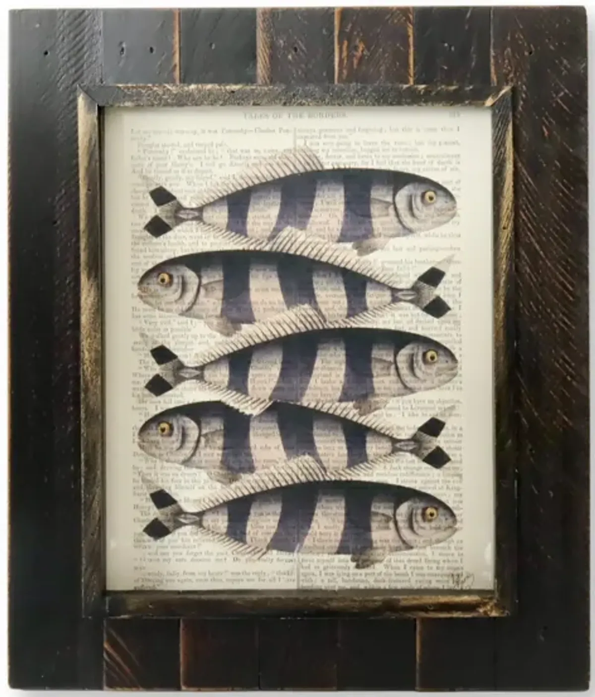 Whimsical Fish Print on 19th-C Book Page