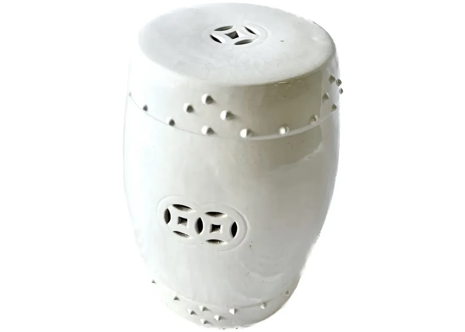 Ceramic Asian Drum Style Stool - White