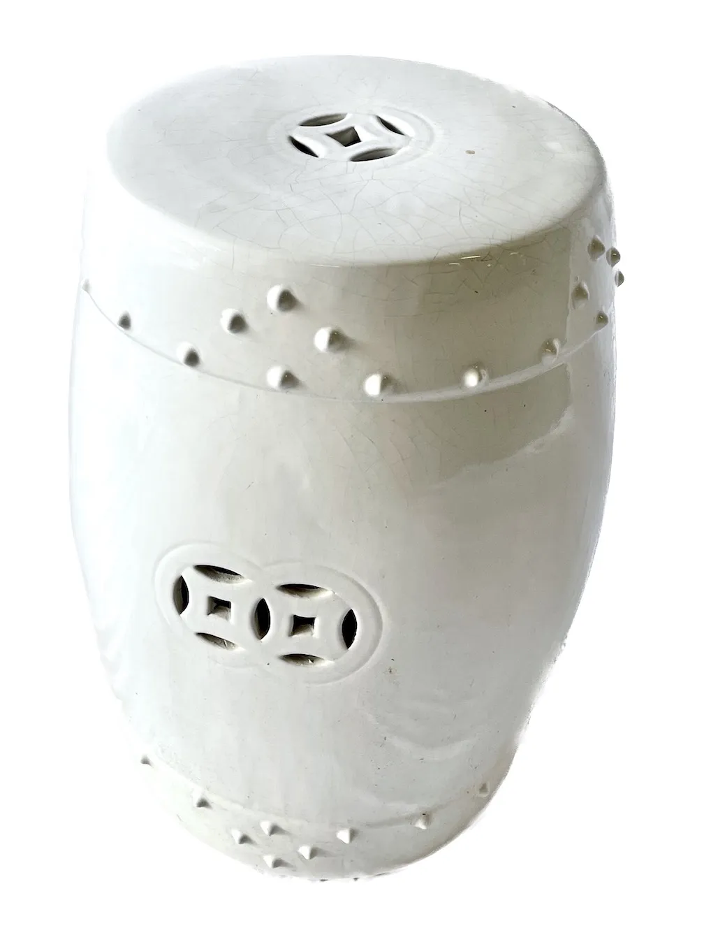 Ceramic Asian Drum Style Stool - White