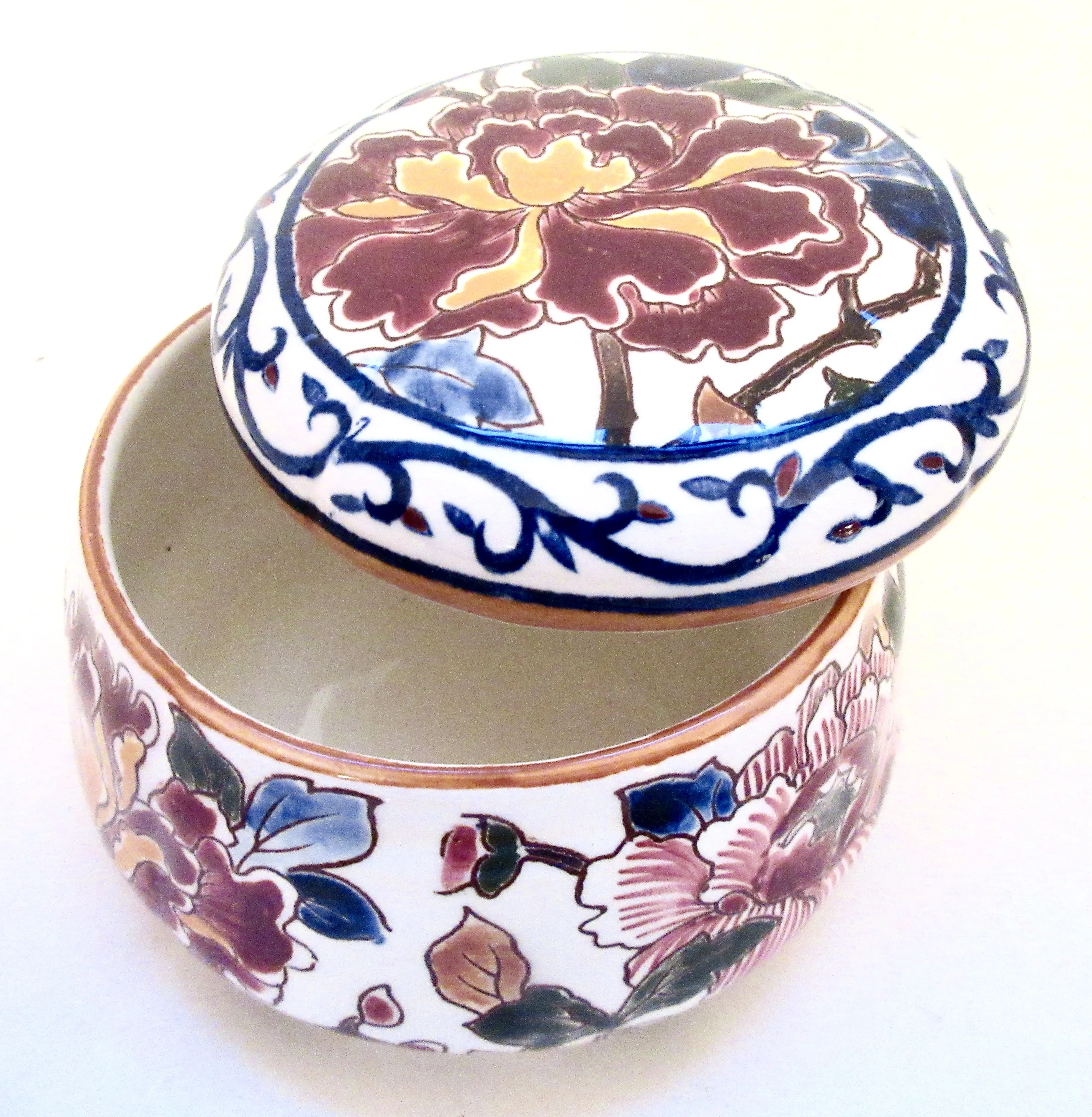 Gien French Faience Peonies Box - Blue