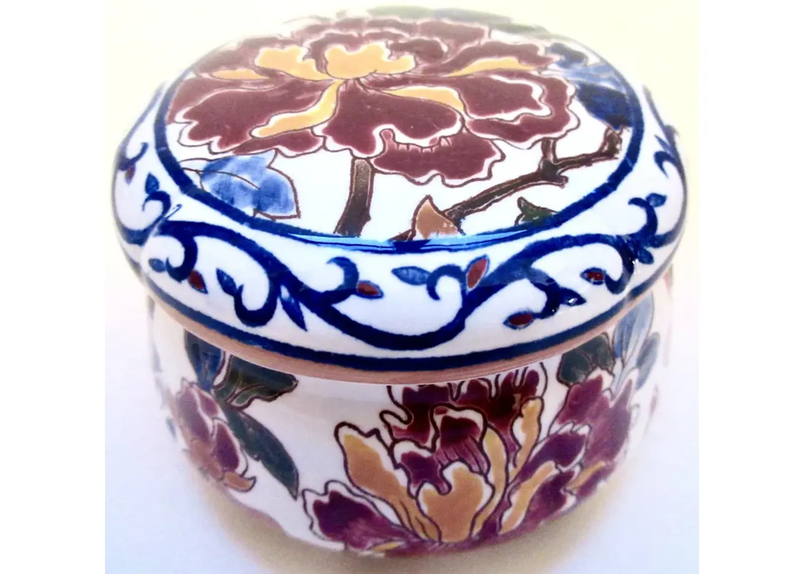 Gien French Faience Peonies Box - Blue