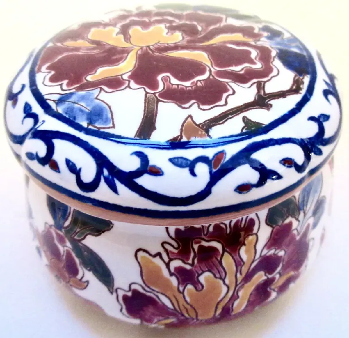 Gien French Faience Peonies Box - Blue