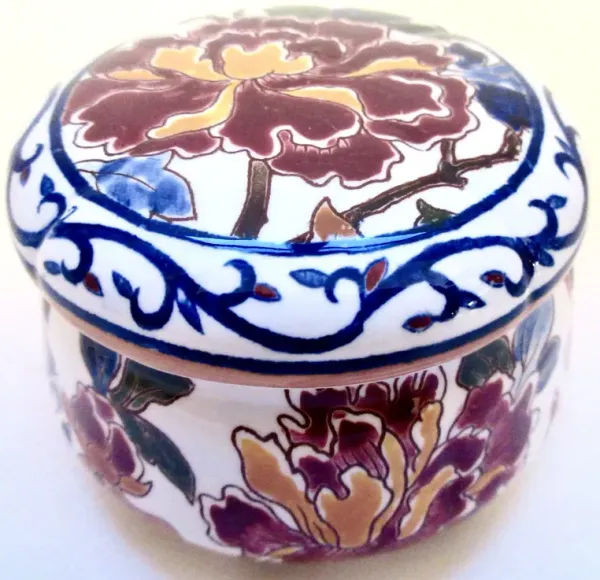 Gien French Faience Peonies Box - The Emporium Ltd. - Blue