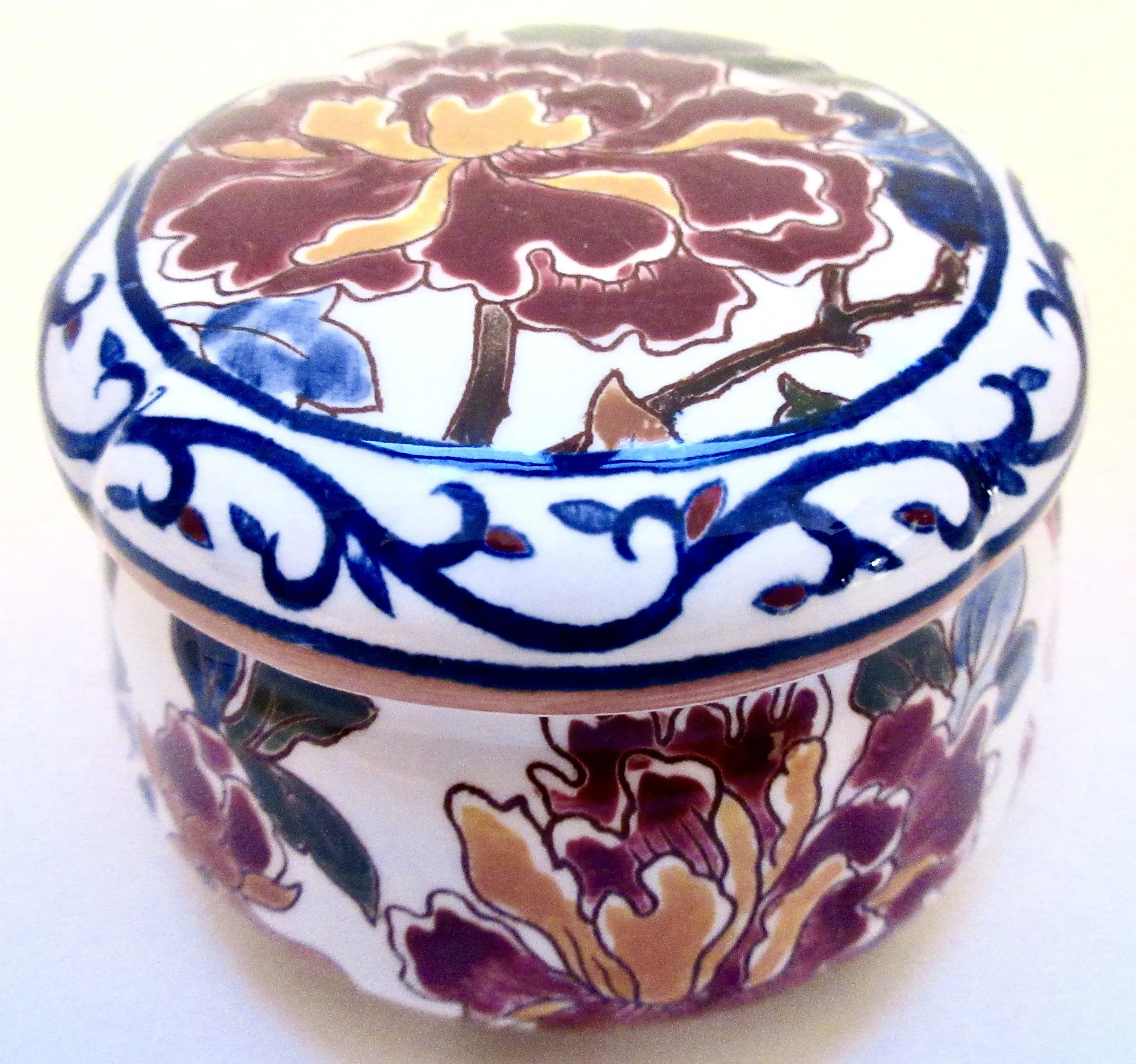 Gien French Faience Peonies Box - Blue