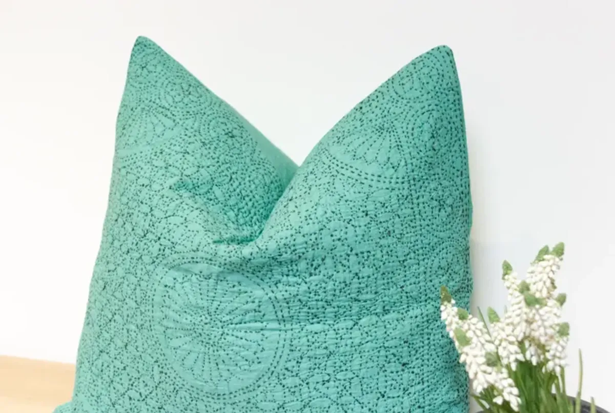 Persian Green Hand-Stitched Pillow Cover