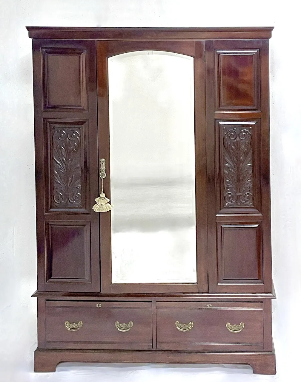 Antique Mirrored Door 3 Piece Armoire - Brown