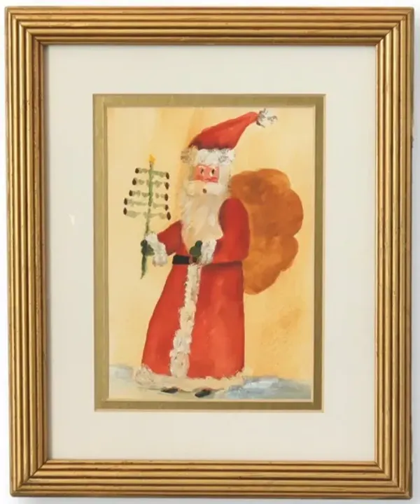 Christmas Folk Art Santa Watercolor - Rose Victoria - Gold