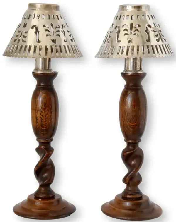 English Candlesticks - Silverplate Shades - Rose Victoria