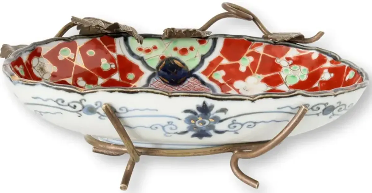 Japanese Imari Bowl with Bronze Stand