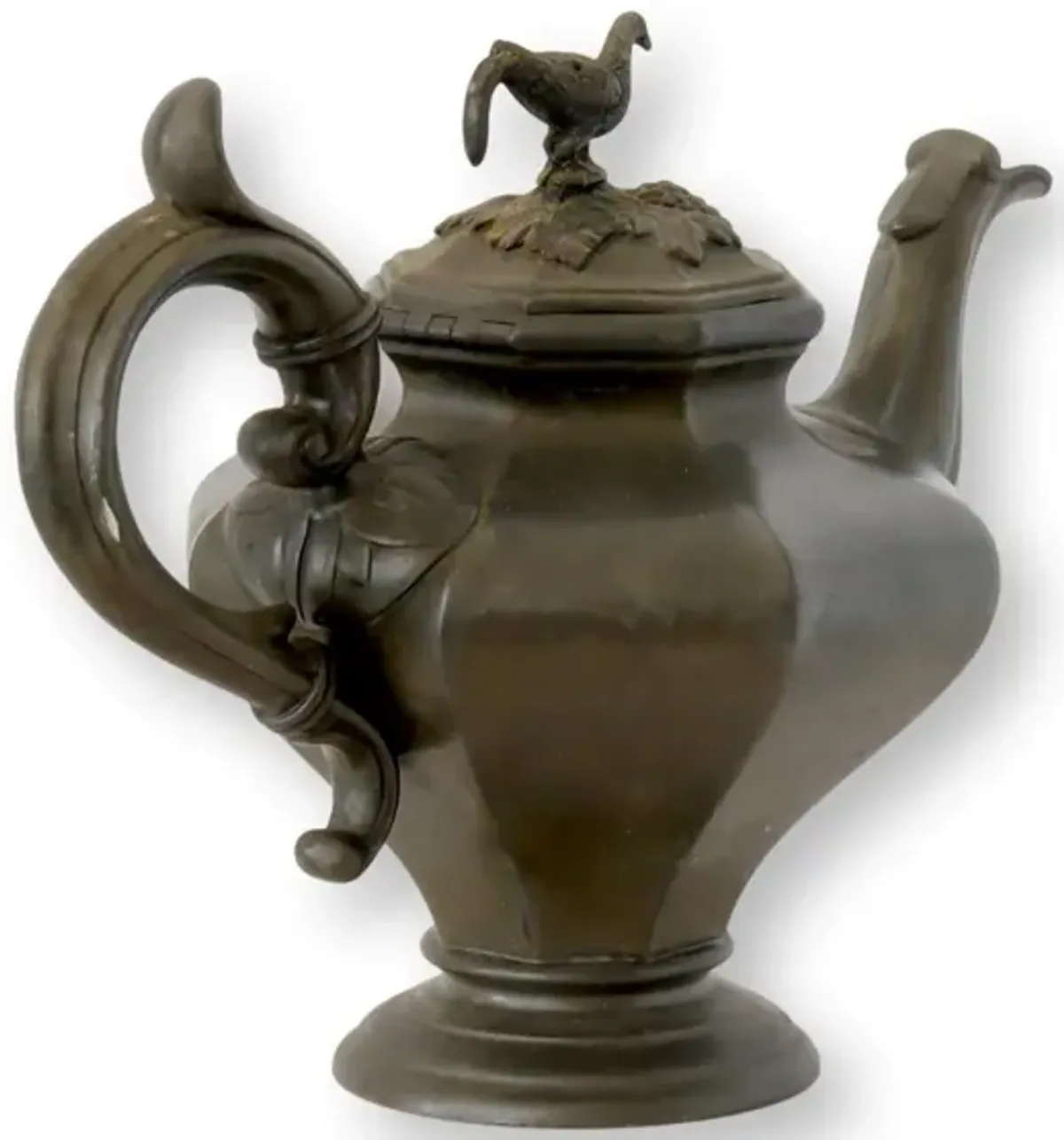 C.1890 Sheffield Pewter Teapot with Bird