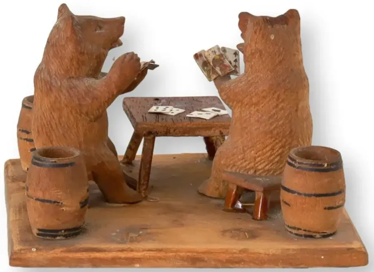 Black Forest Bear Card Players Figure