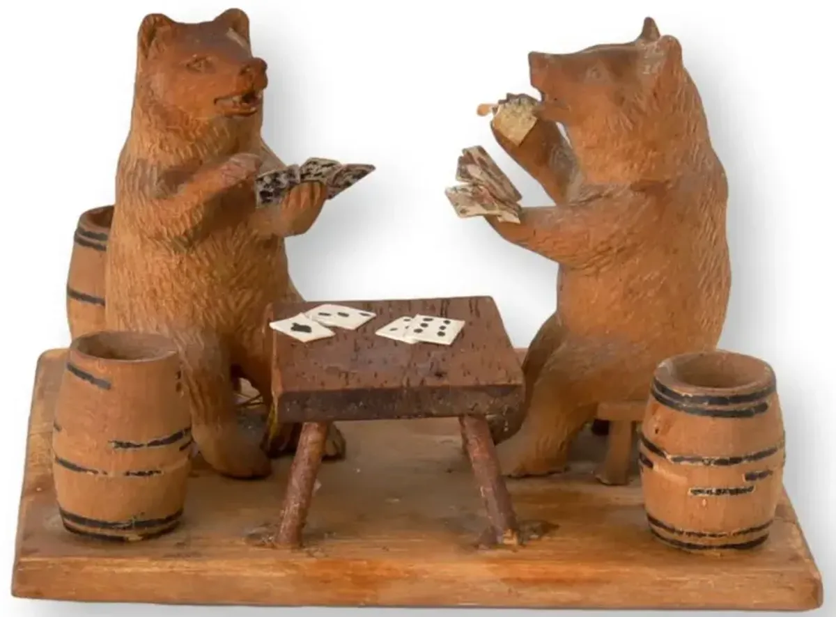 Black Forest Bear Card Players Figure