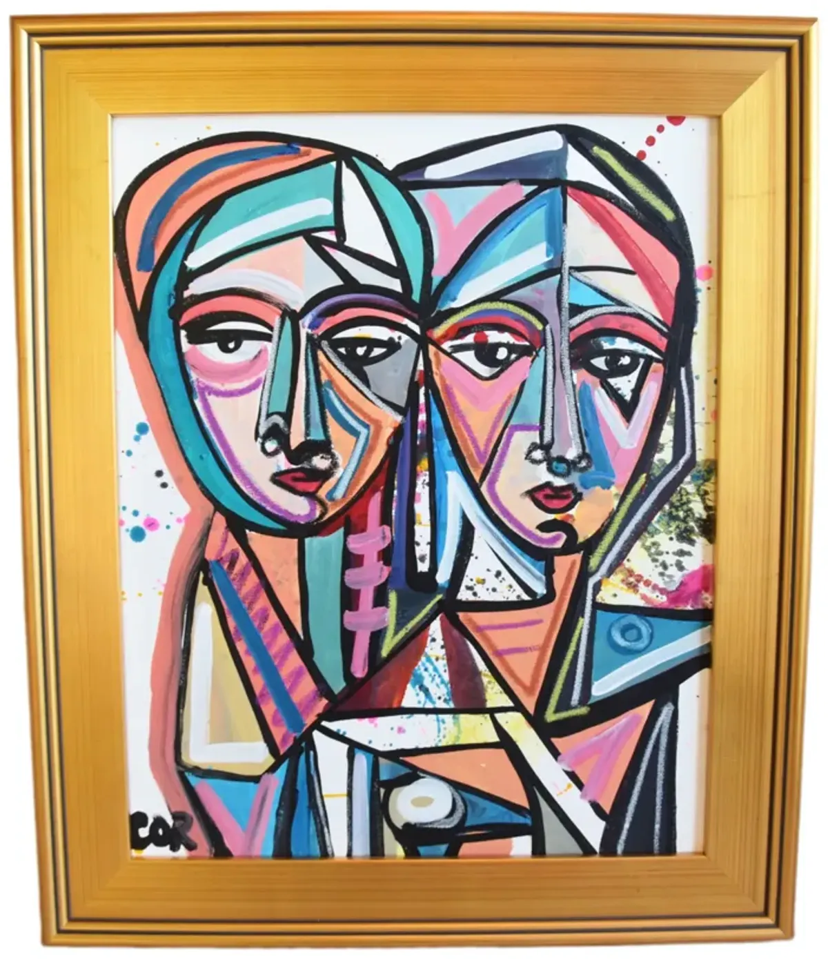 Contemporary Modern Cubism Oil Painting - Pink