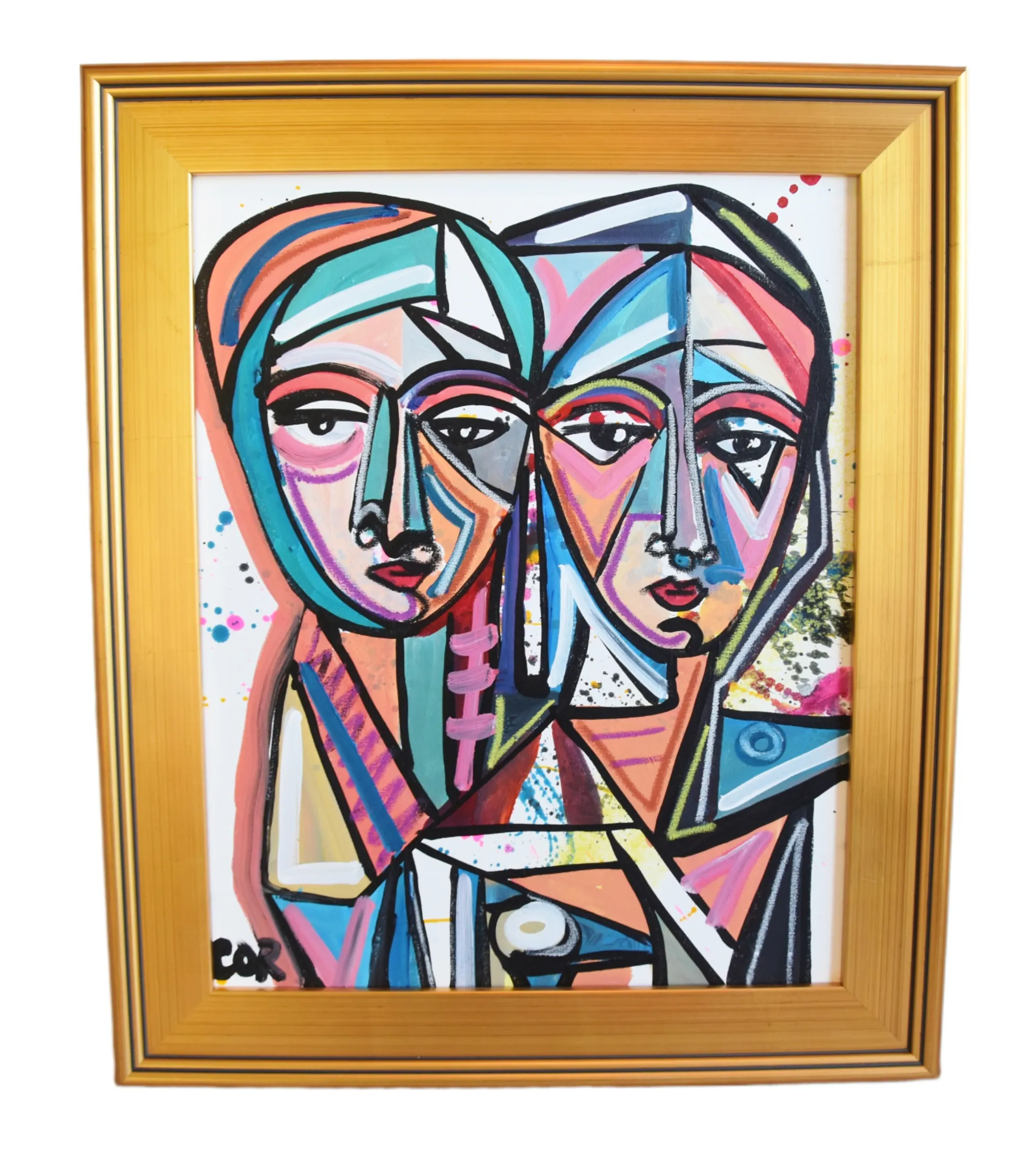 Contemporary Modern Cubism Oil Painting - Pink