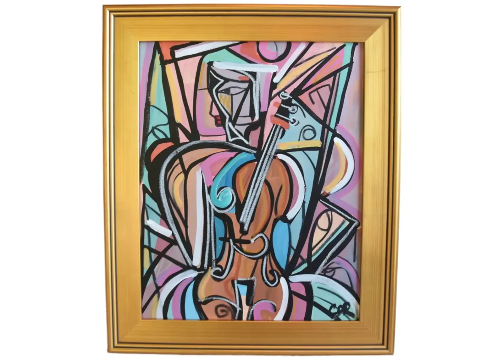 Contemporary Modern Cubism Oil Painting - Pink