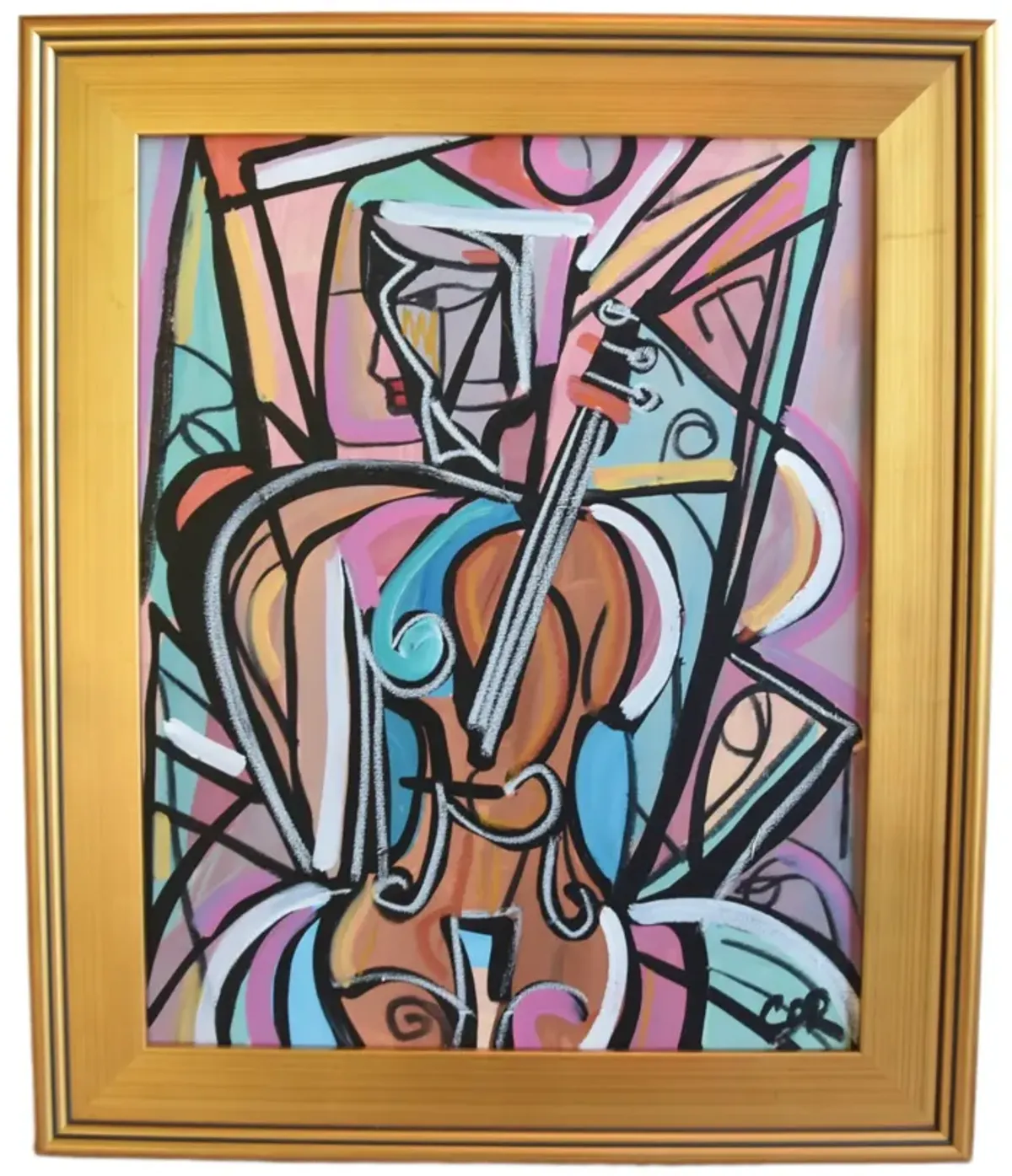 Contemporary Modern Cubism Oil Painting - Pink