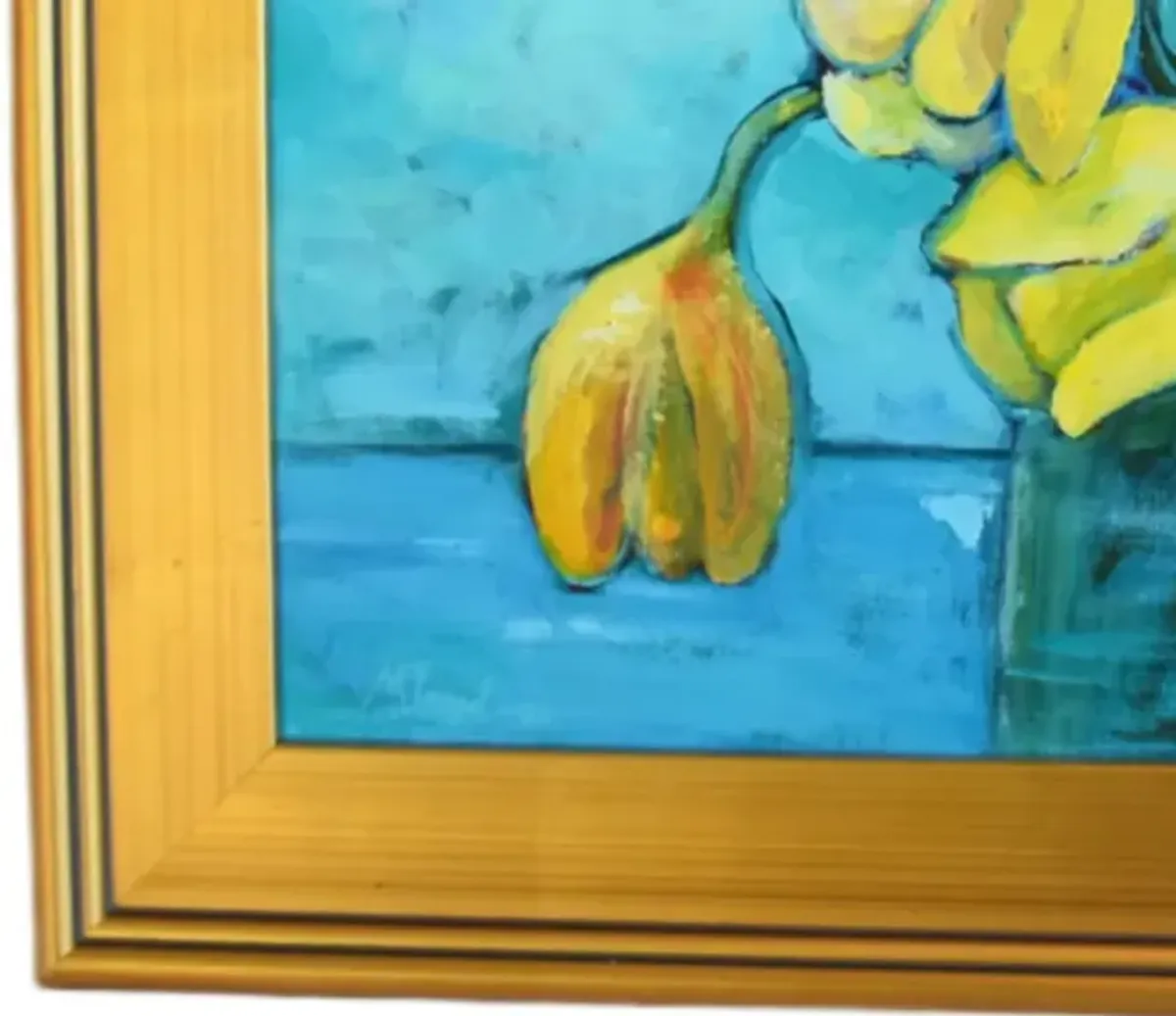 Beautiful Vase of Yellow Tulips Painting - Blue