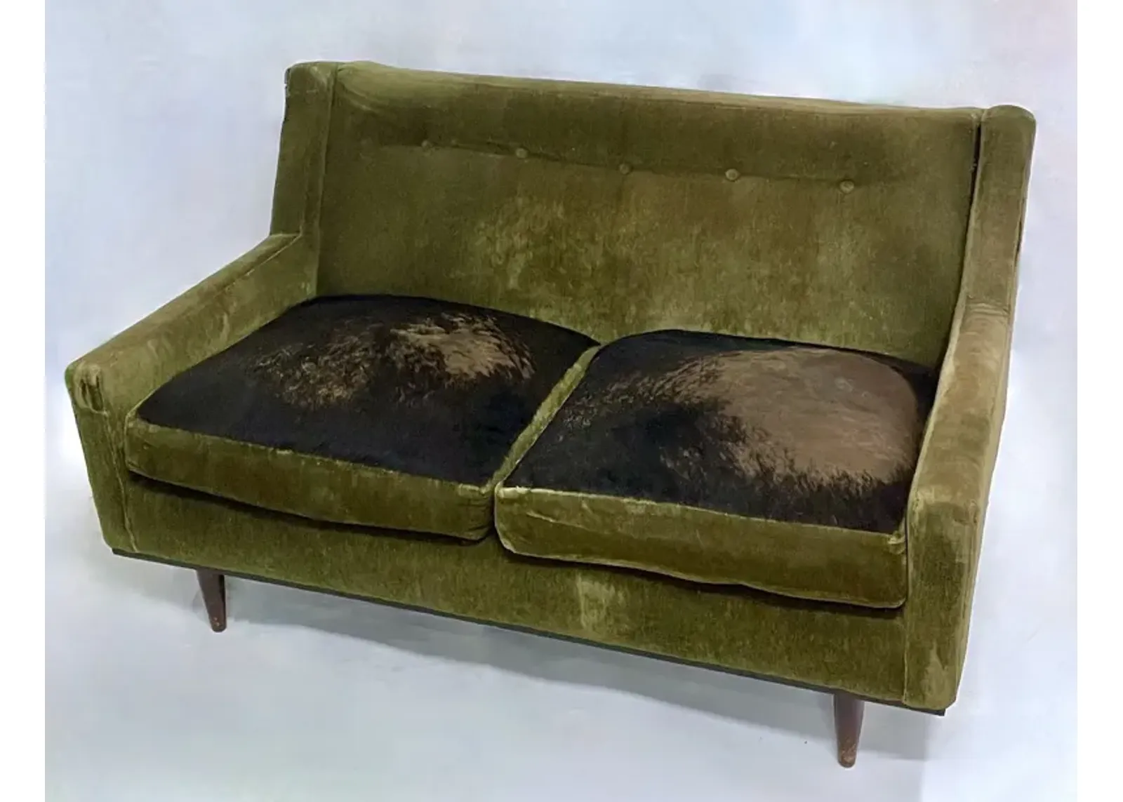 Mohair Velvet & Cowhide Loveseat