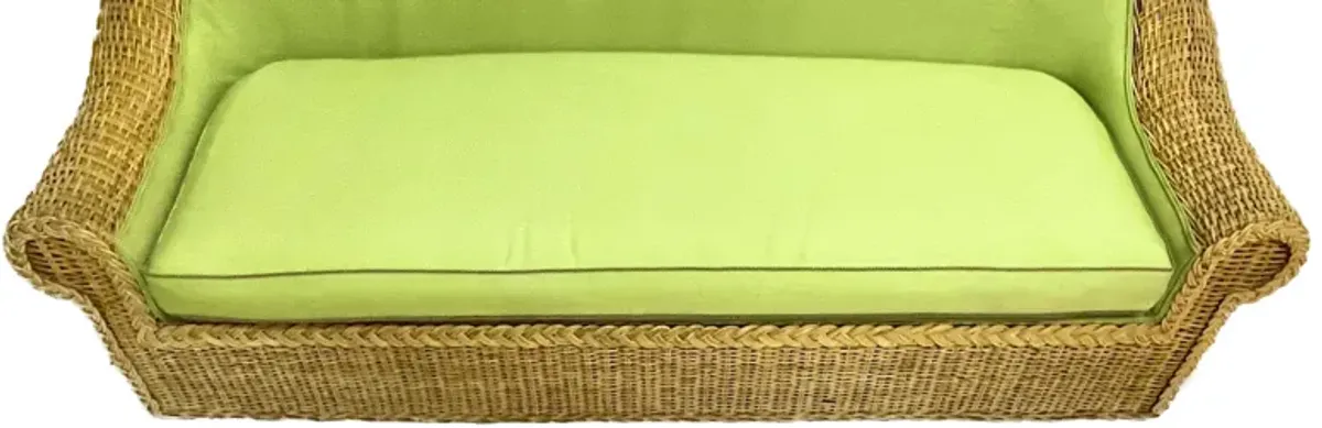 Large Green Upholstered Rattan Sofa