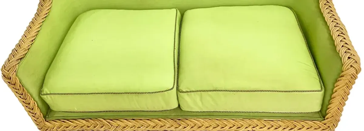 Green Upholstered Rattan Loveseat