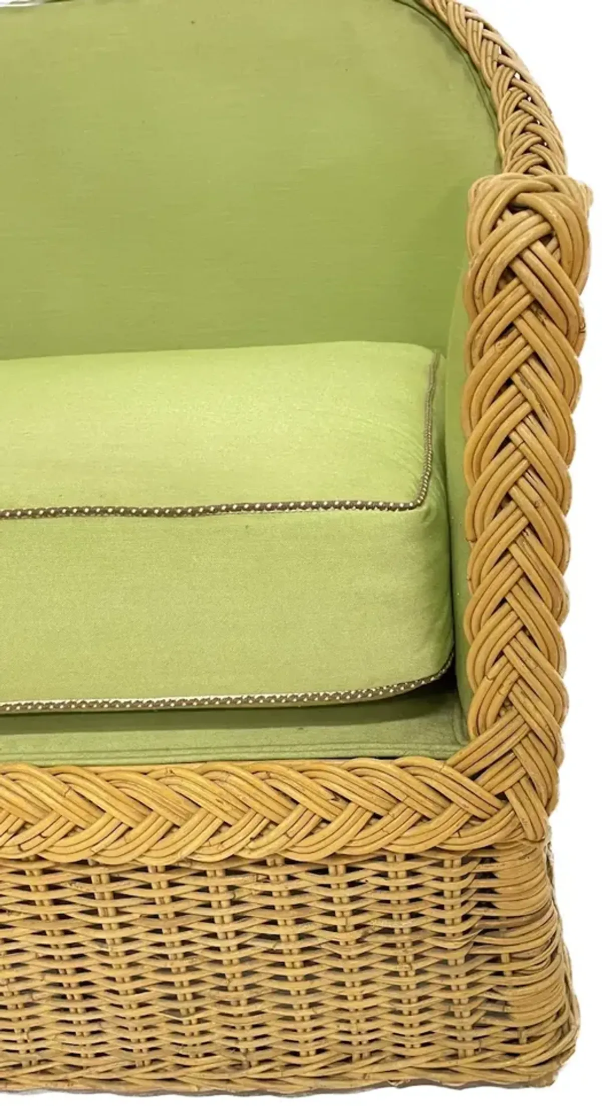 Green Upholstered Rattan Loveseat