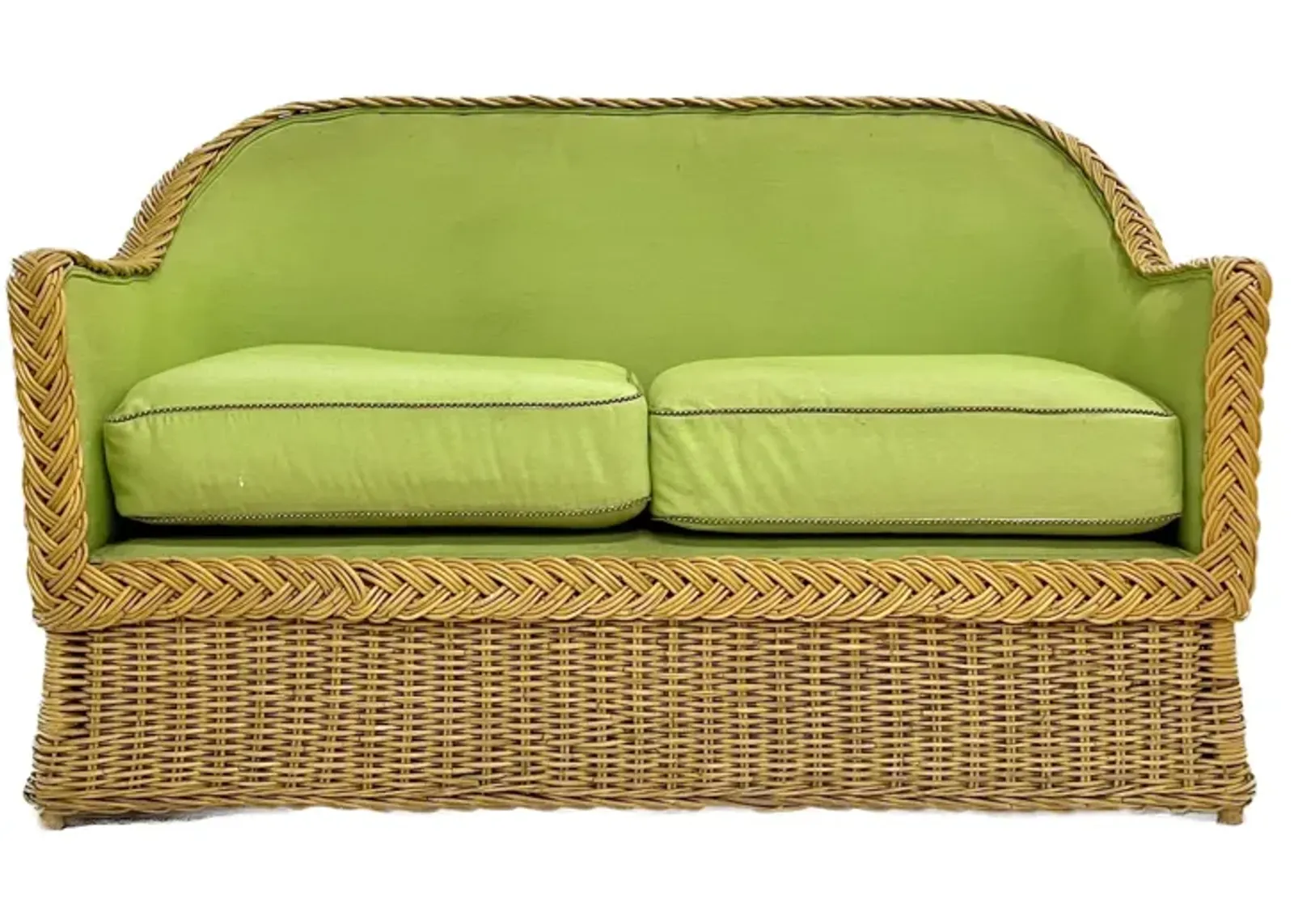 Green Upholstered Rattan Loveseat