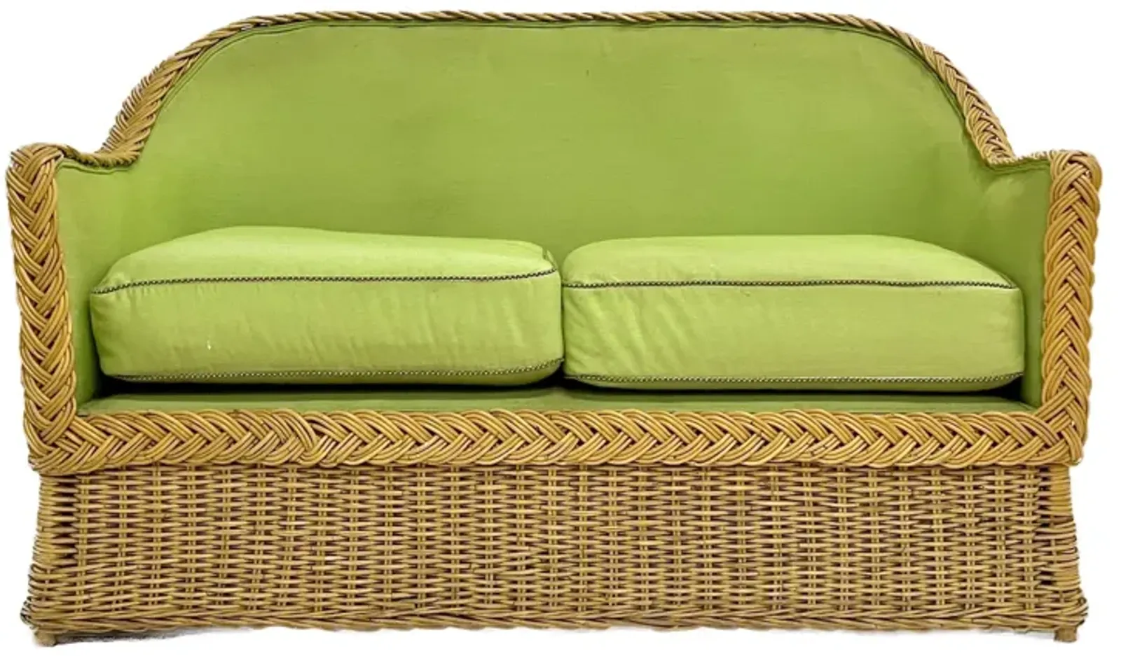 Green Upholstered Rattan Loveseat