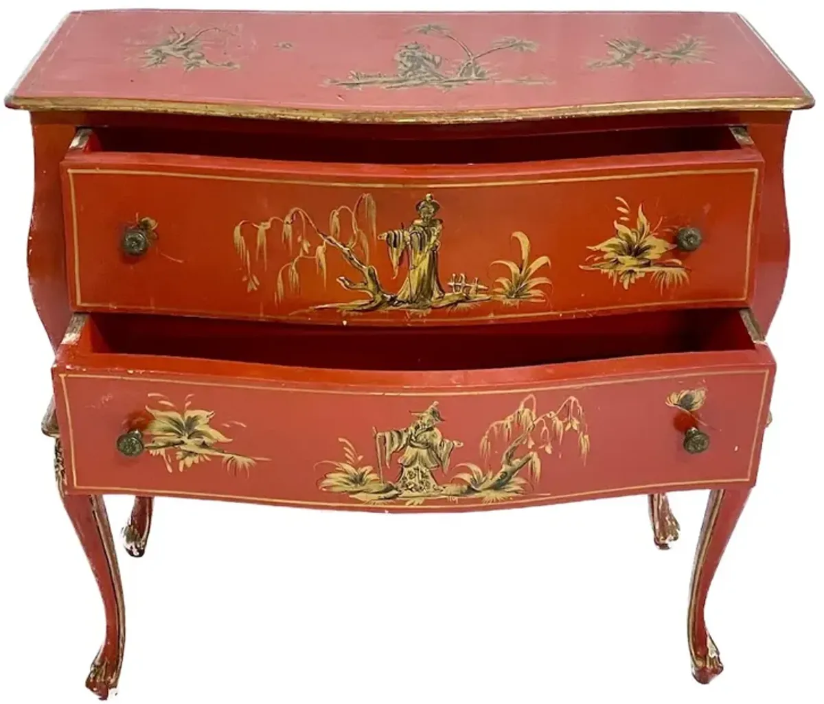 Red Chinoiserie Bombe Commode