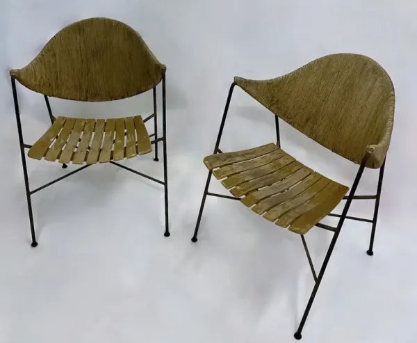 MCM Arthur Umanoff Iron/Hemp Chairs - PR - Brown