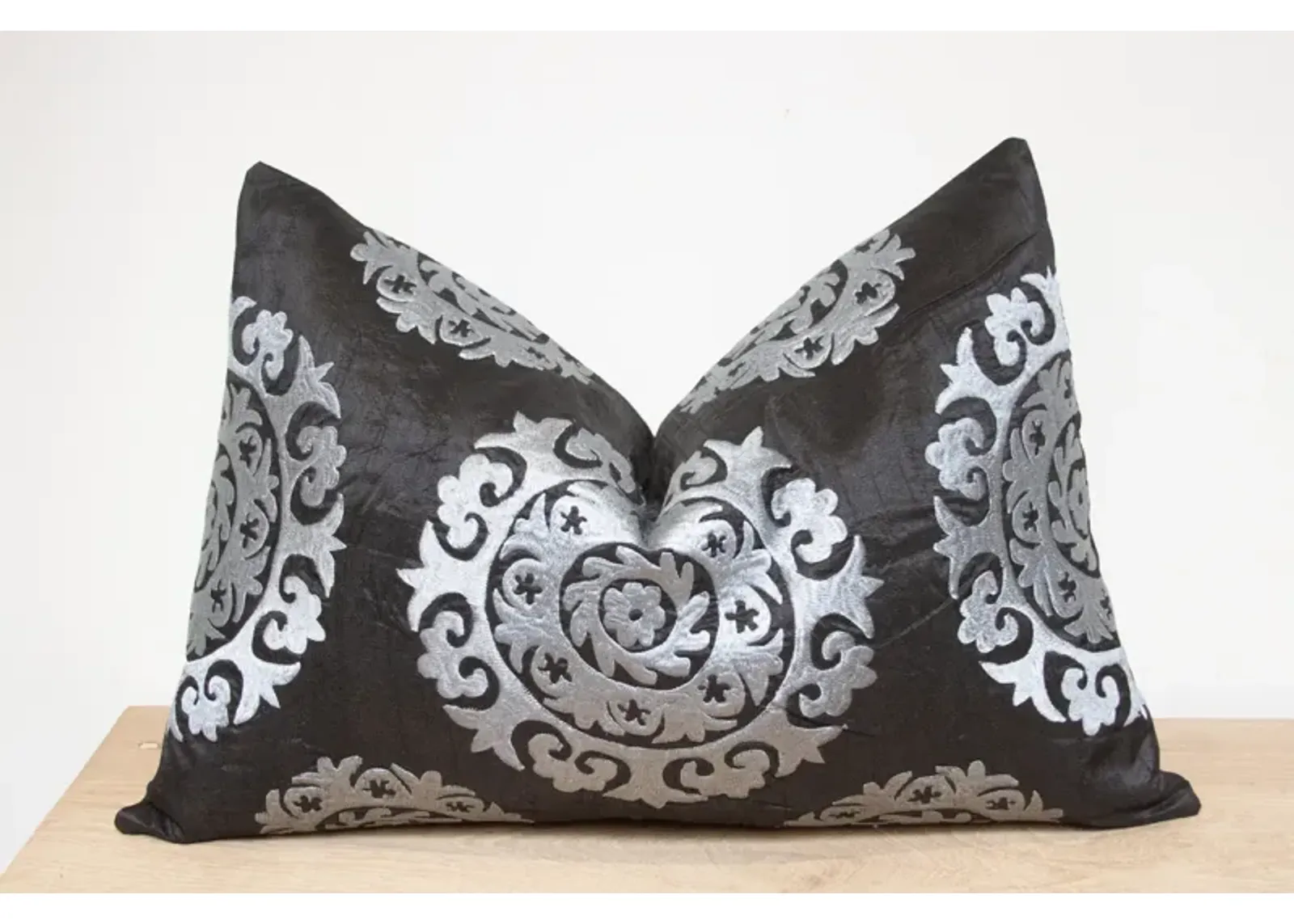 Charcoal Silk Suzani Pillow Cover