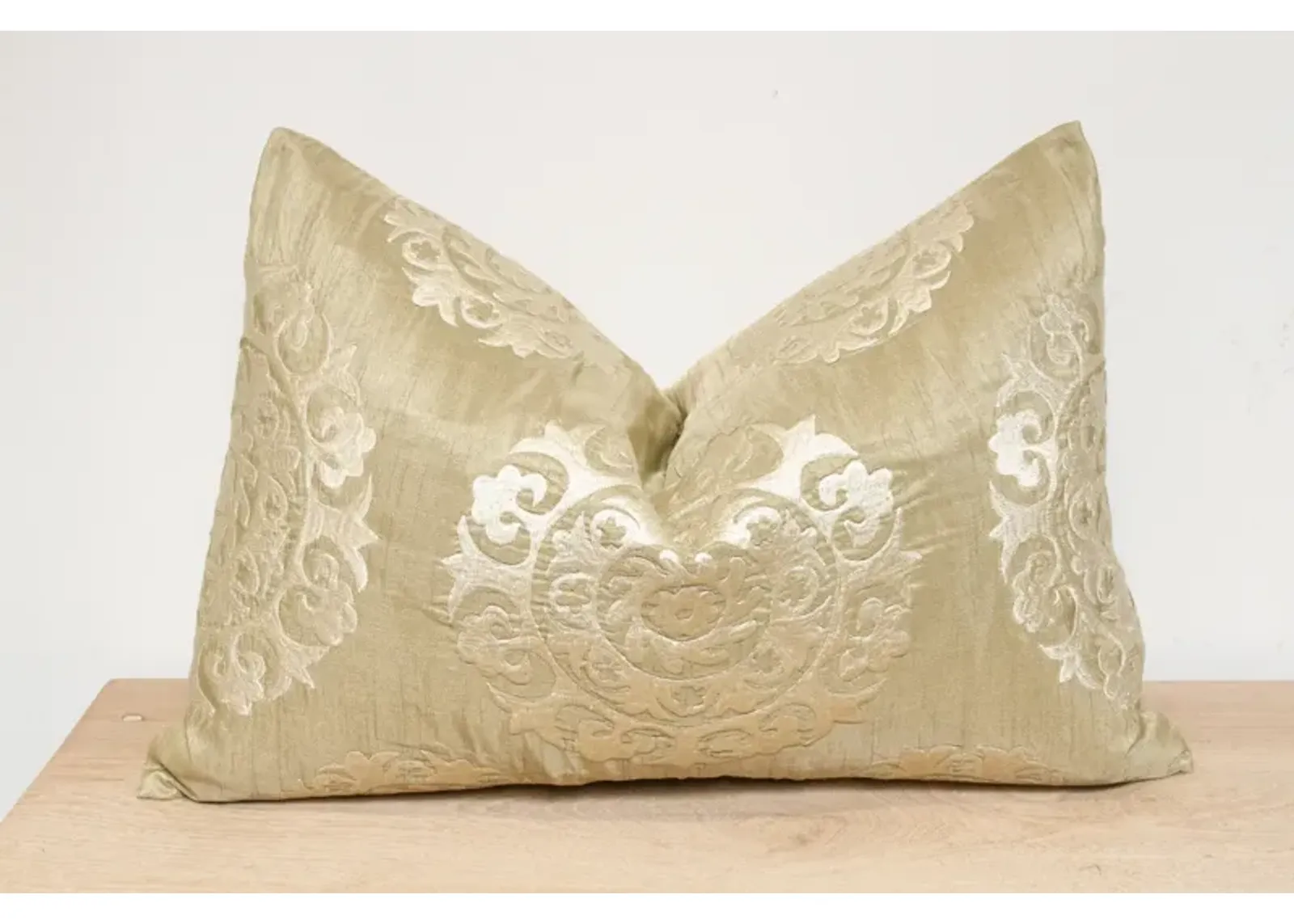 Tea Green Silk Suzani Pillow Cover