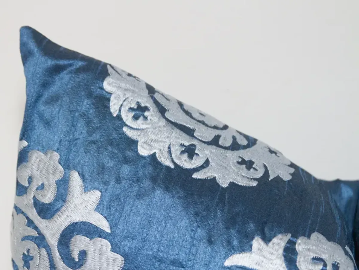 Royal Blue Silk Suzani Pillow Cover