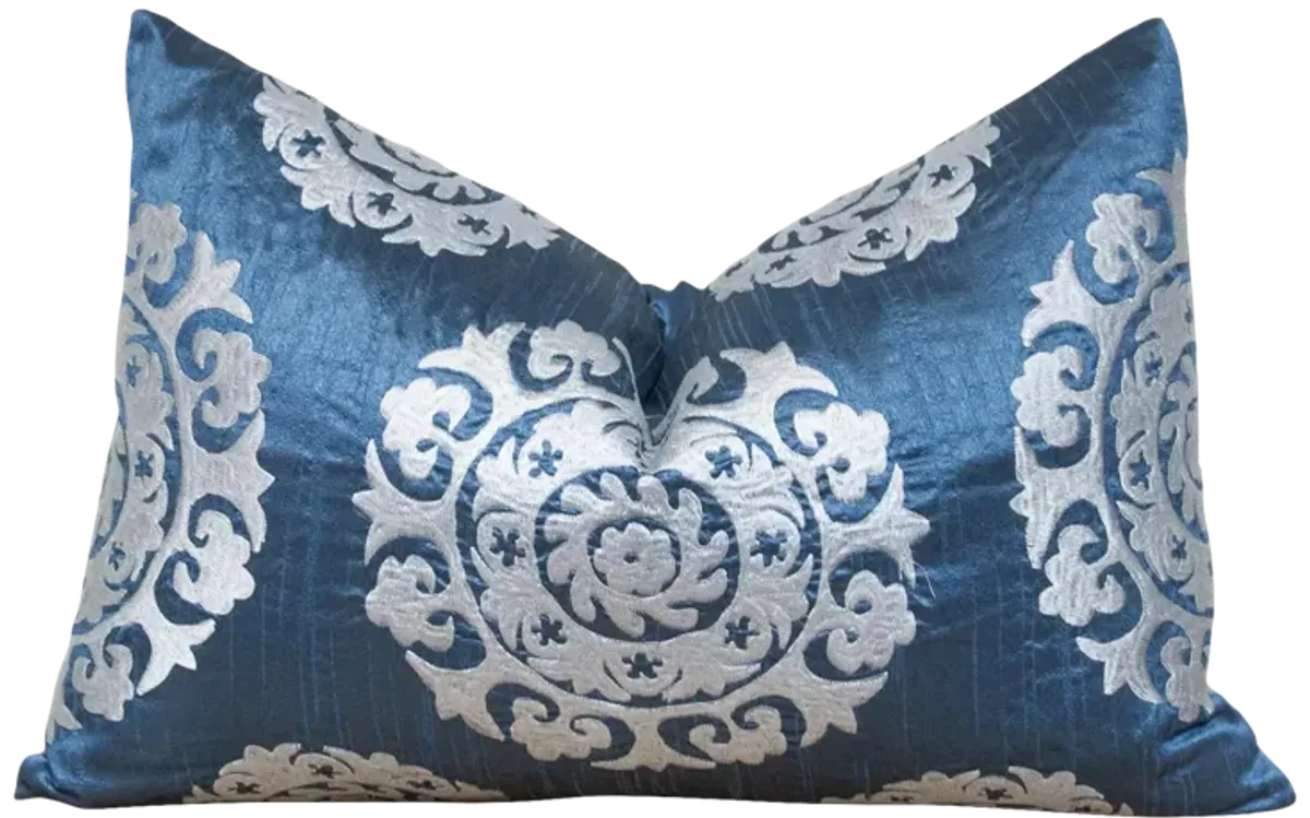 Royal Blue Silk Suzani Pillow Cover