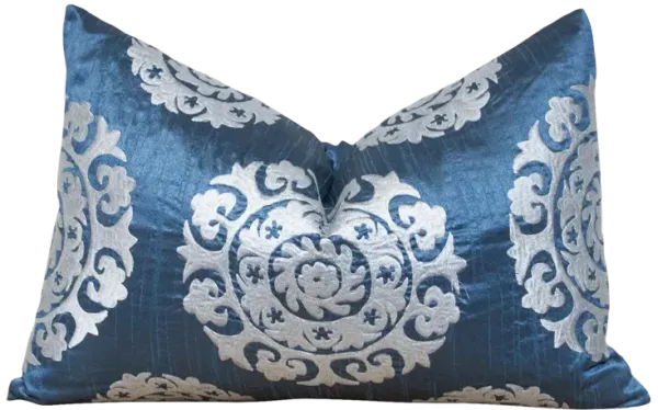 Royal Blue Silk Suzani Pillow Cover - de-cor