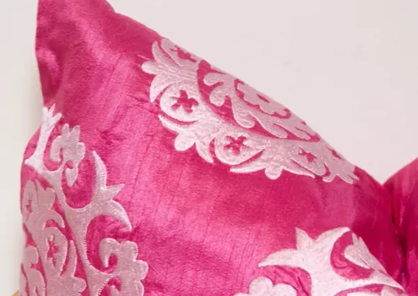 Thulian Pink Silk Suzani Pillow Cover - de-cor