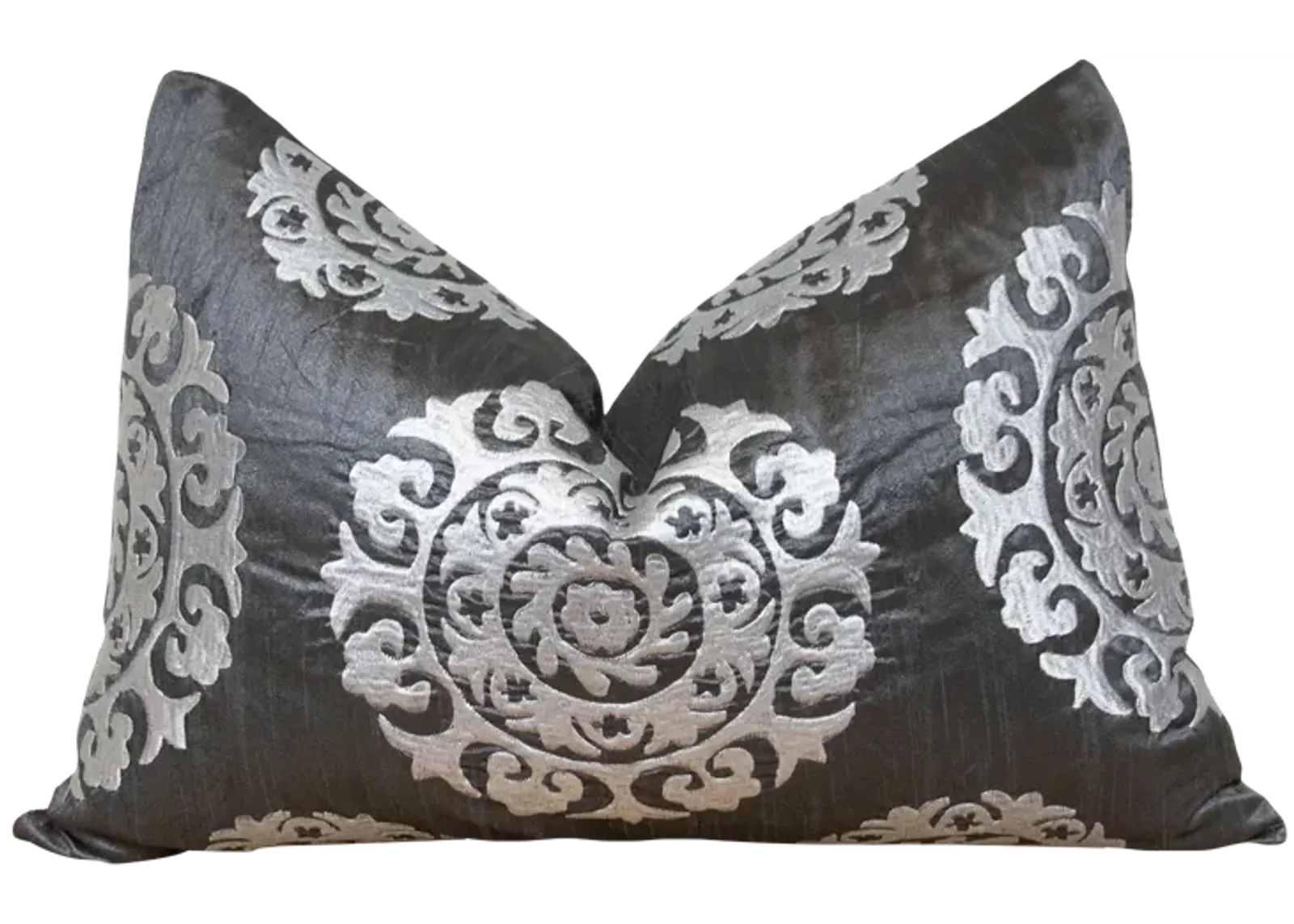 Polynesian Gray Silk Suzani Pillow Cover