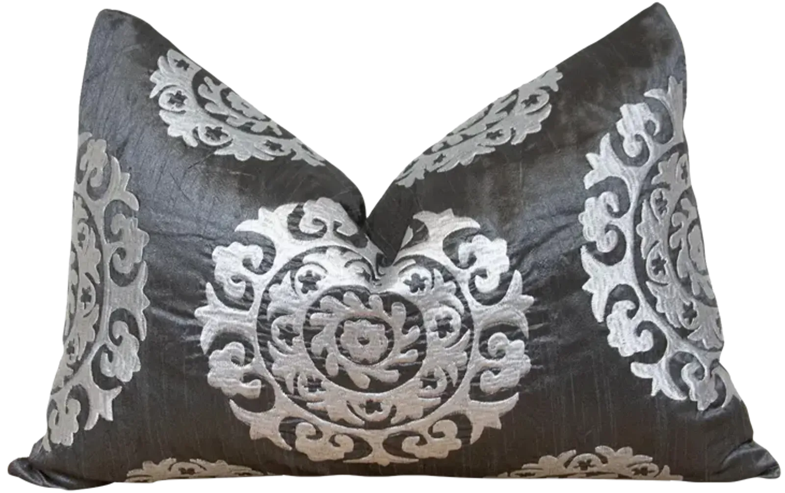 Polynesian Gray Silk Suzani Pillow Cover