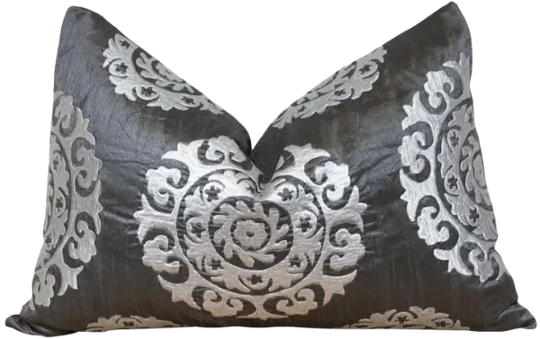 Polynesian Gray Silk Suzani Pillow Cover - de-cor