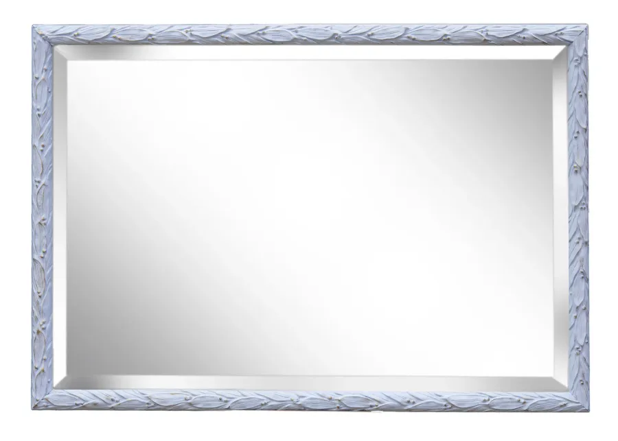 Blue Beveled Mirror Leaf Motif