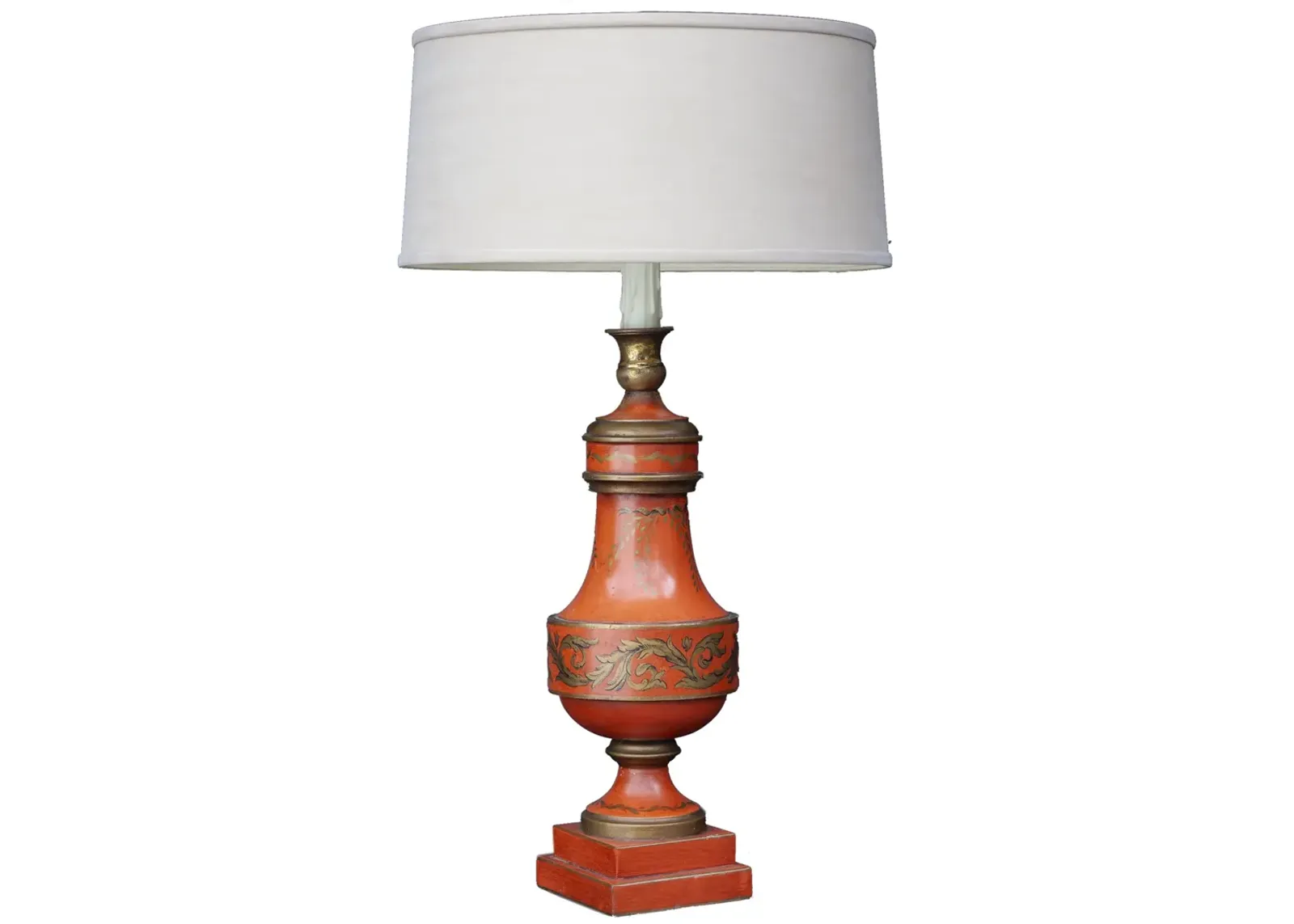 Italian Toile Orange/Gold Table Lamp - Red