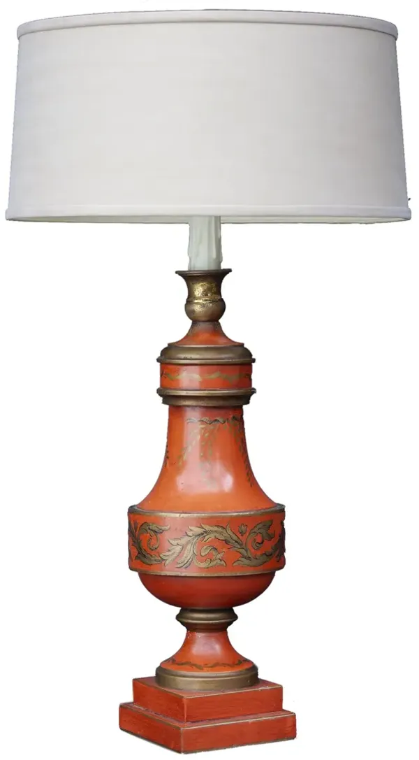 Italian Toile Orange/Gold Table Lamp - Red