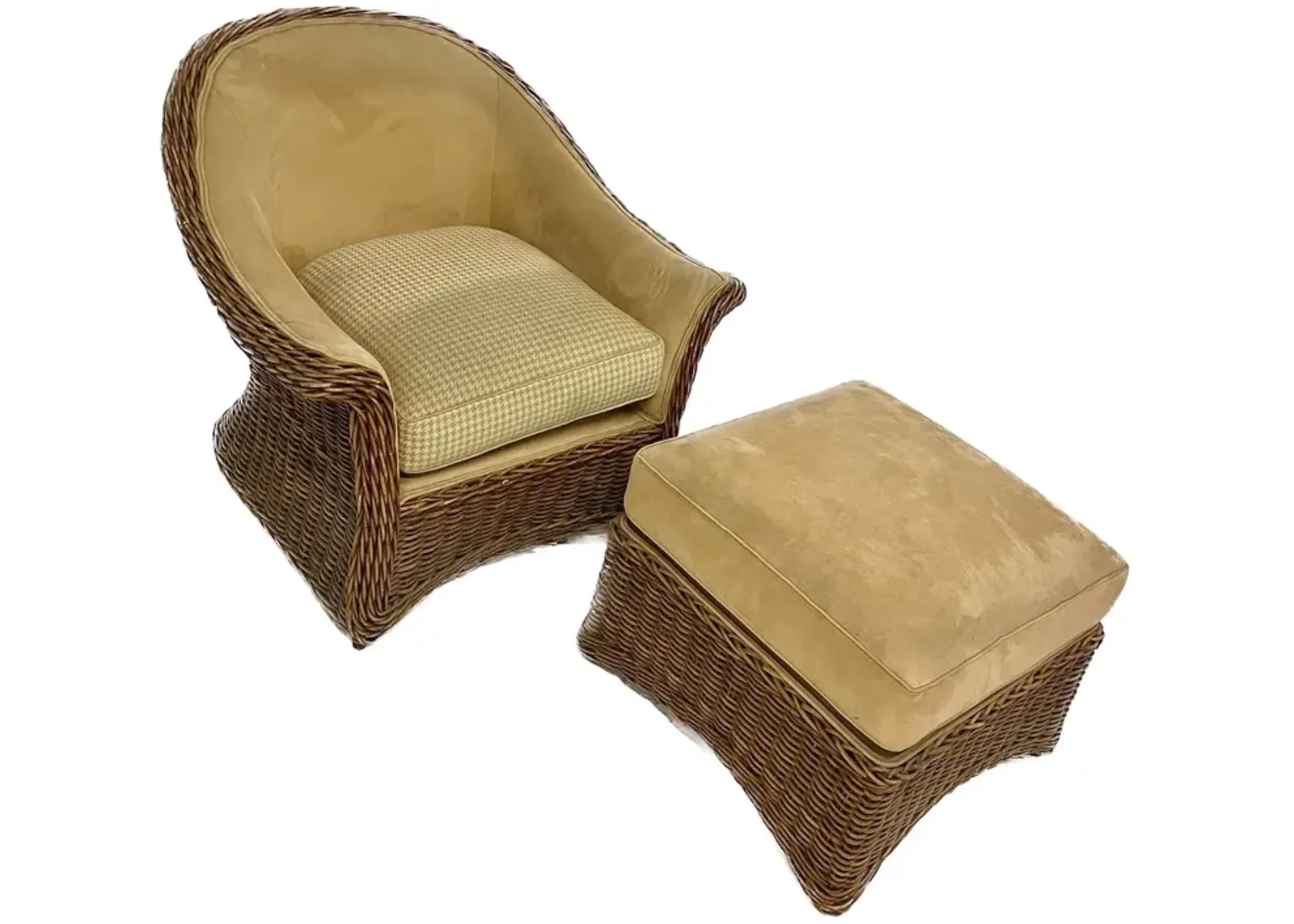 Rattan-Ultra Suede Club Chair & Ottoman