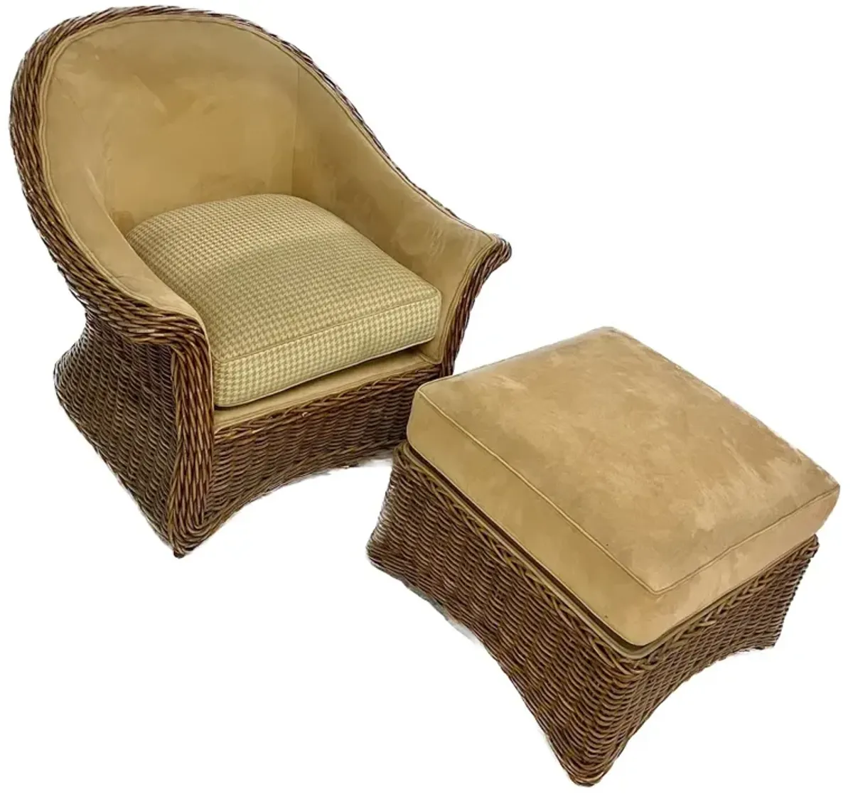 Rattan-Ultra Suede Club Chair & Ottoman