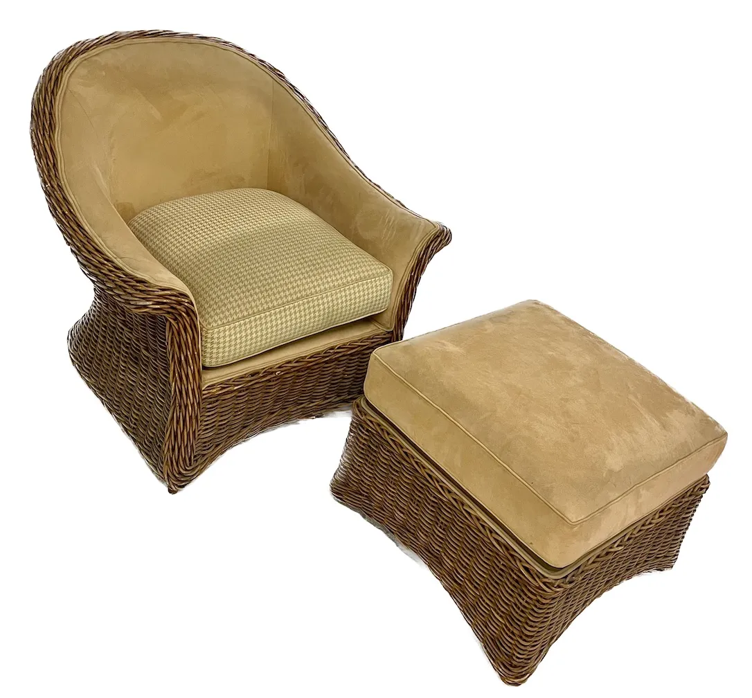 Rattan-Ultra Suede Club Chair & Ottoman