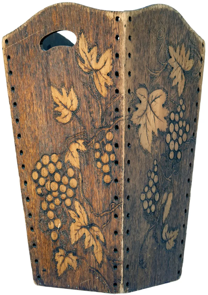 Carved Wooden Basket Vinyard Motif