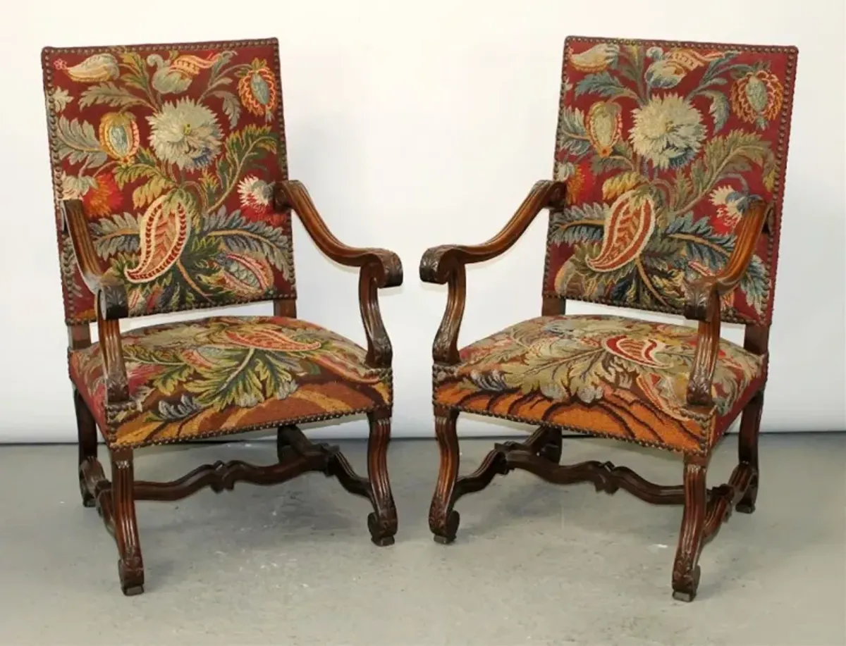 French Os du Mouton Walnut Armchairs - PR