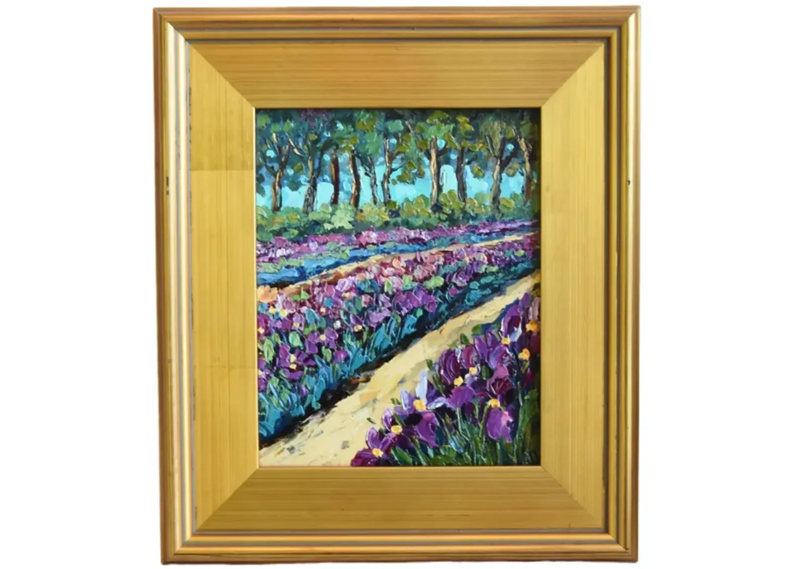 Lavender Irises Flowers & Trees Painting