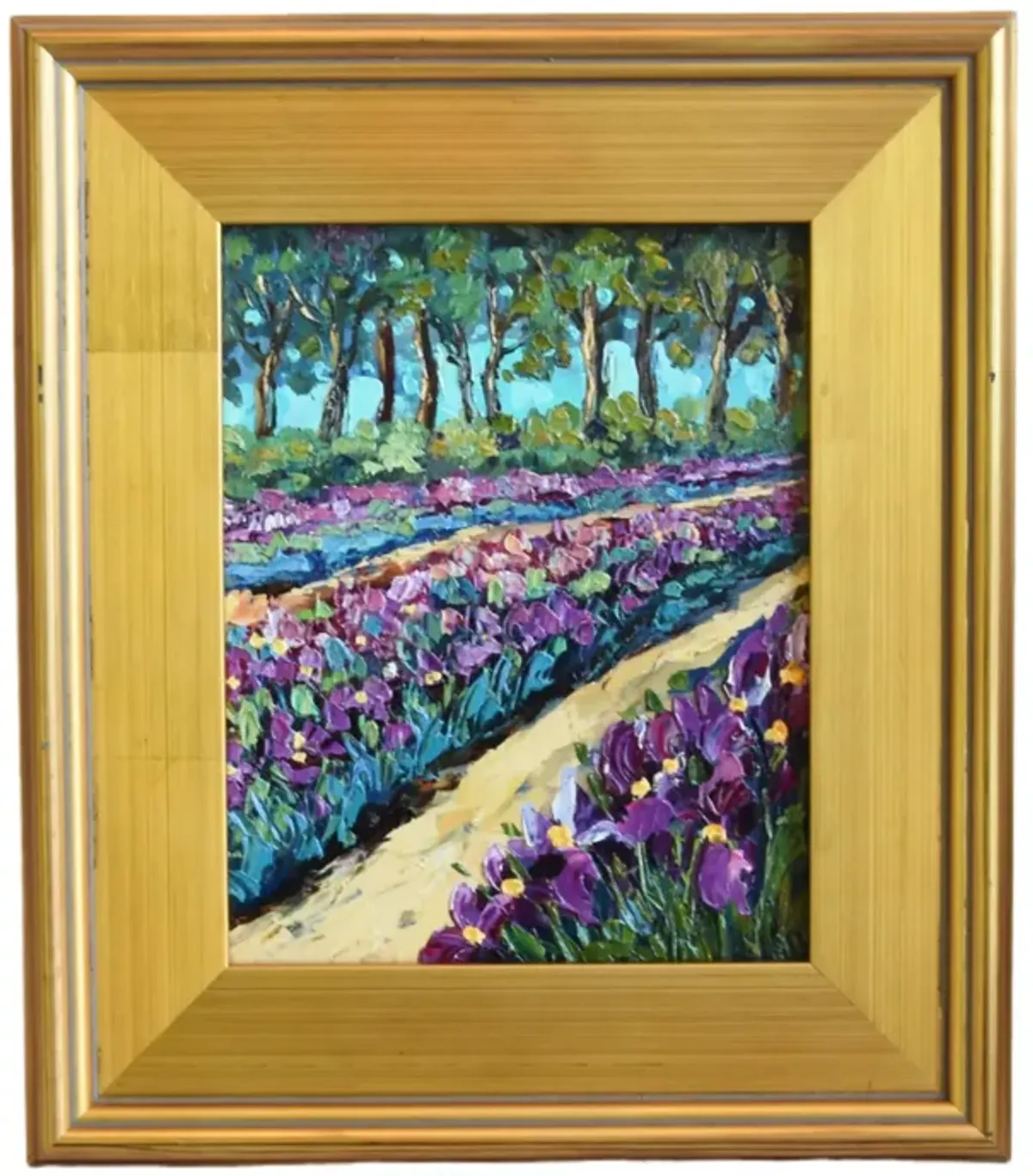 Lavender Irises Flowers & Trees Painting